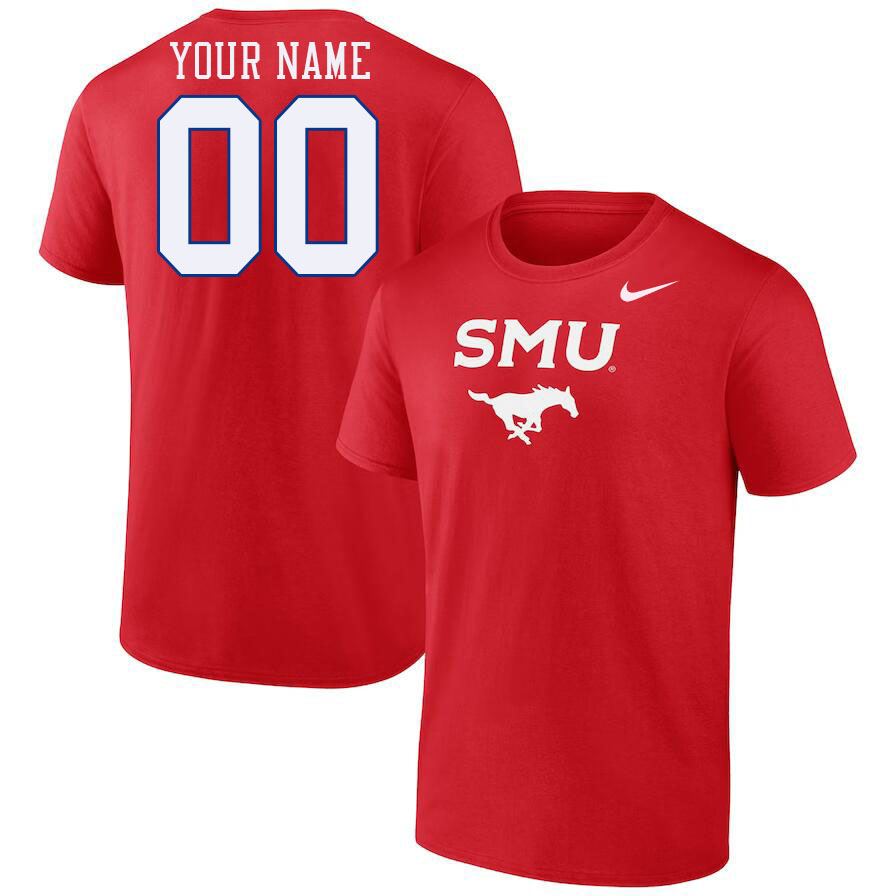 Custom SMU Mustangs Name And Number Tshirts-Red
